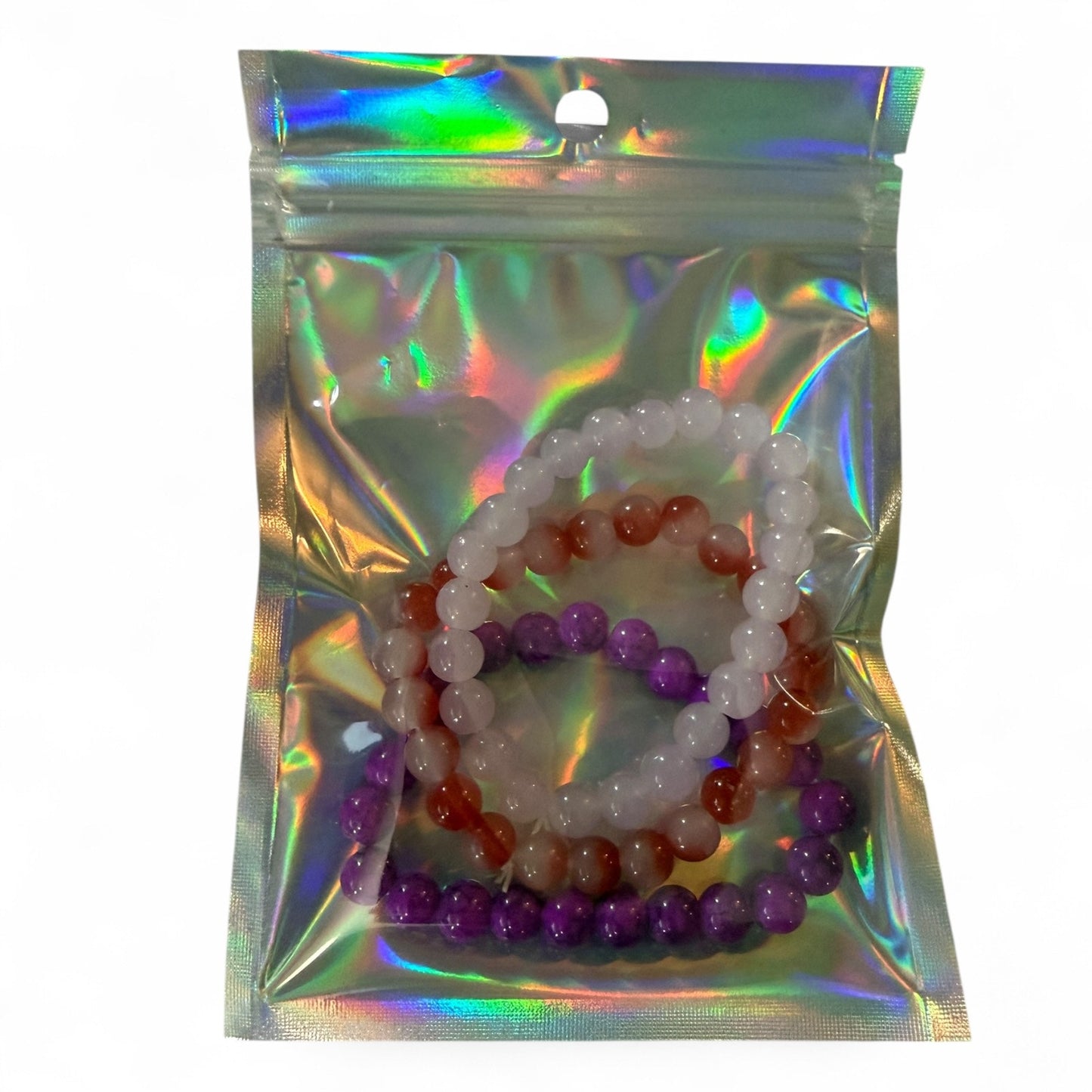 Purple Pink Red Bohemian Handmade Set Of 3 Stretch Bracelets