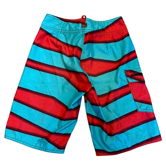 Blue and red striped shorts on a white background