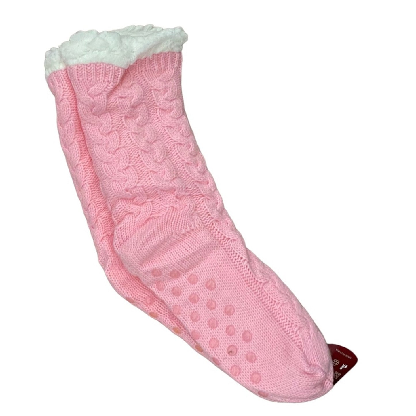 Pink house socks laying flat