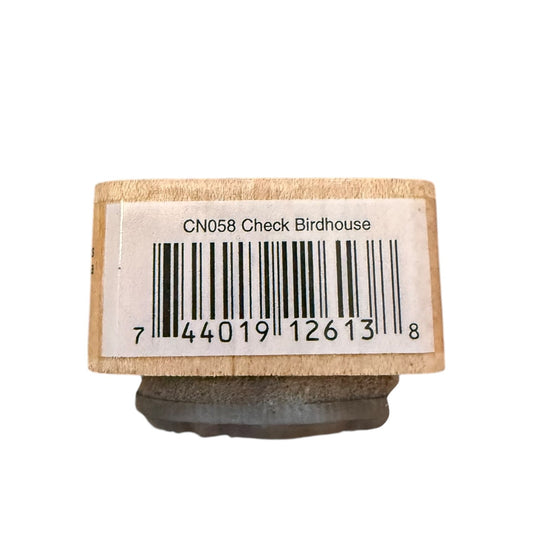 Birdhouse base with a barcode label on a white background