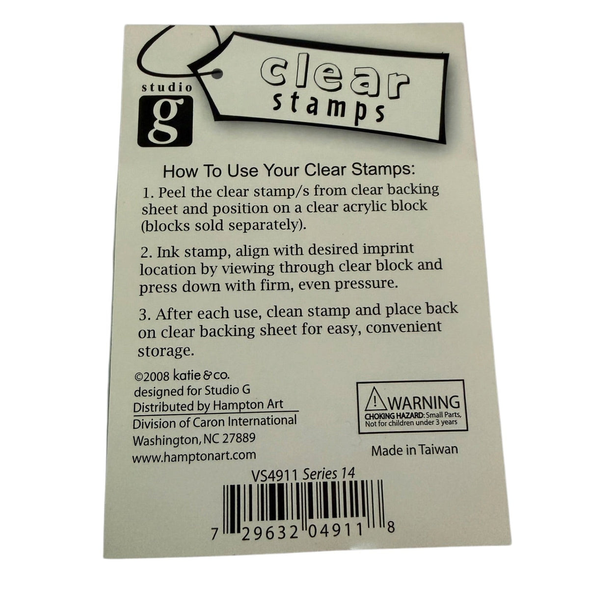 Studio G clear stamps back of package with instructions on a white background.