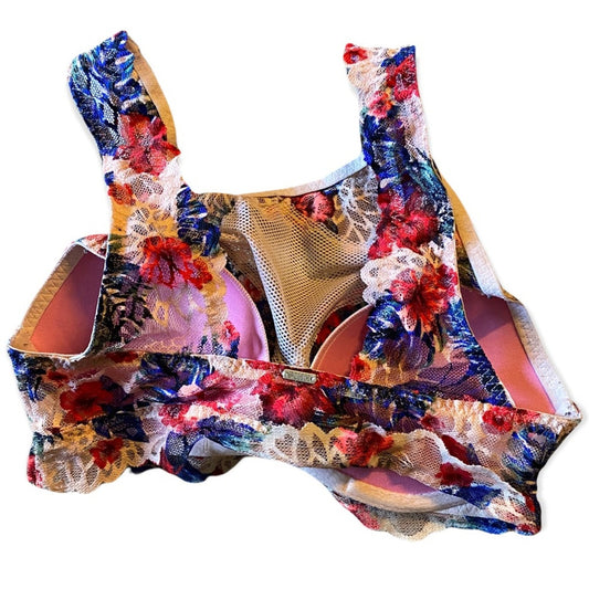 Multicolored floral bra on a white background