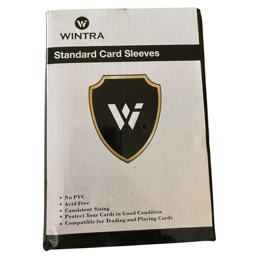 Pack of Wintra standard card sleeves with branding and product details on a white background