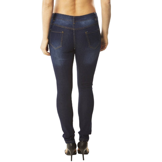 Back of Dark blue jeans worn by a person on a white background