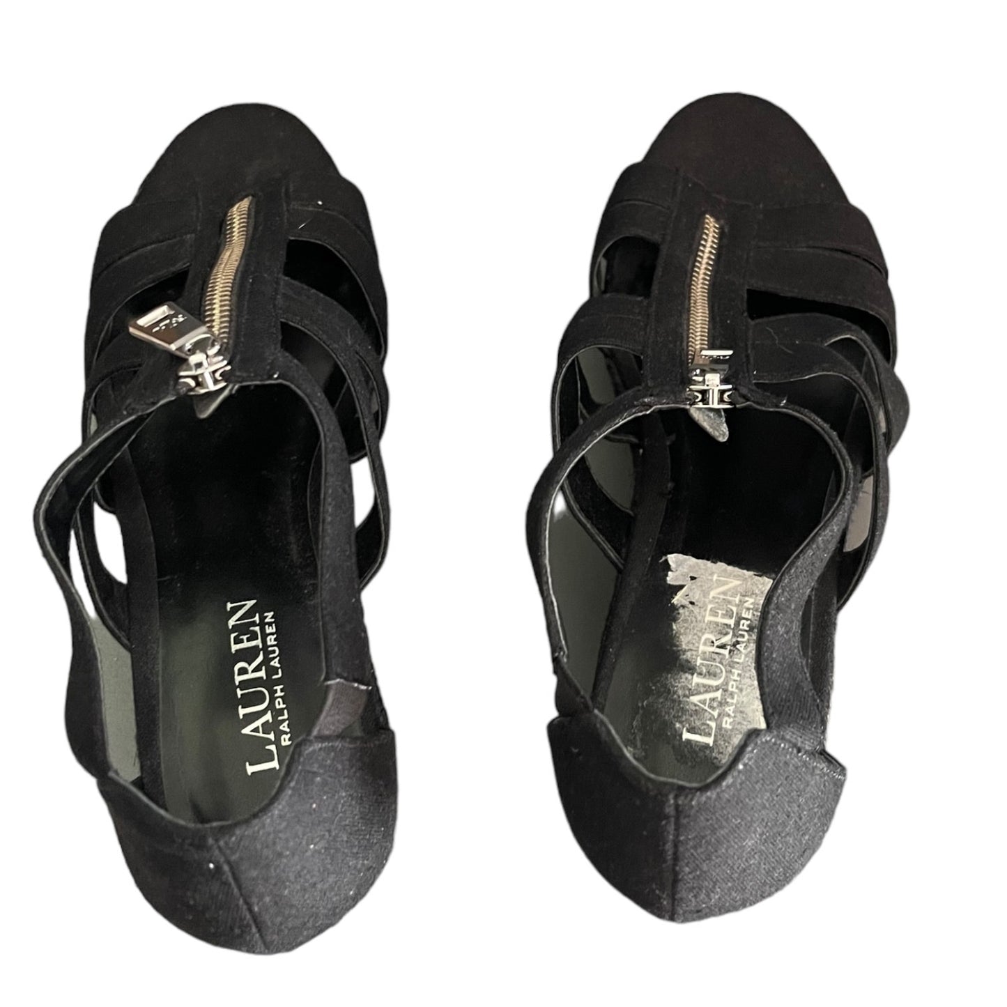 Ralph Lauren Black Espadrille Kelcie Cotton Linen Wedge Size 9