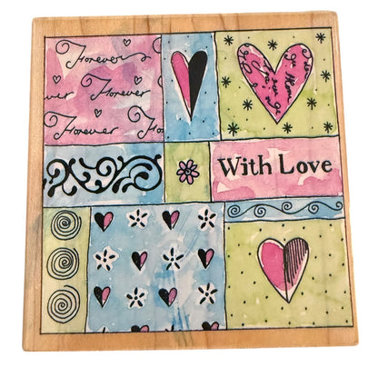 Penny Black 2273K Love Pastiche Hearts Collage 2001 Spiers Crafting Rubber Stamp