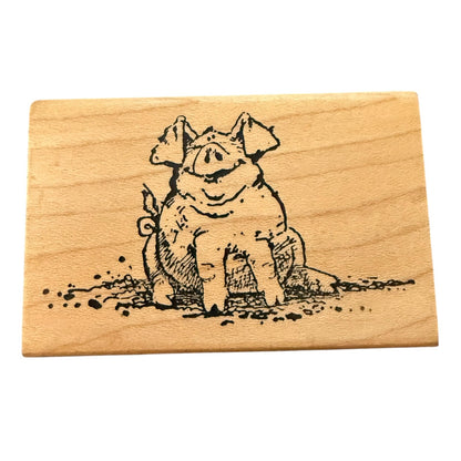 Delafield Stamp Company Large Pig Playing In Mud Happy G051 Rubber Stamp