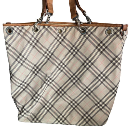 Burberry Blue Label Check Leather Trim Bucket Tote