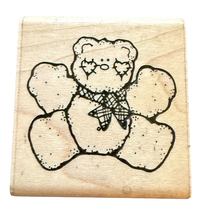 DOTS Teddy Bear With Patchwork Heart Cheeks Rubber Stamp