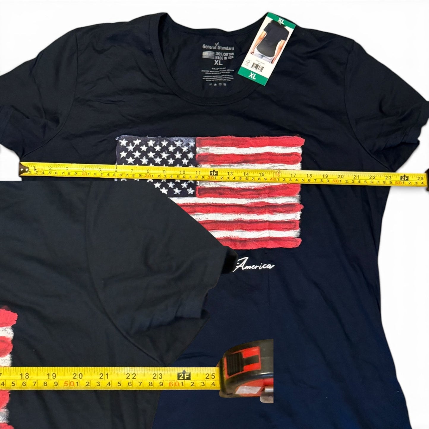 Navy Blue American Flag Cotton Short Sleeve Shirt Size XL