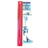 Ruler with gymnastics-themed stickers on a white background