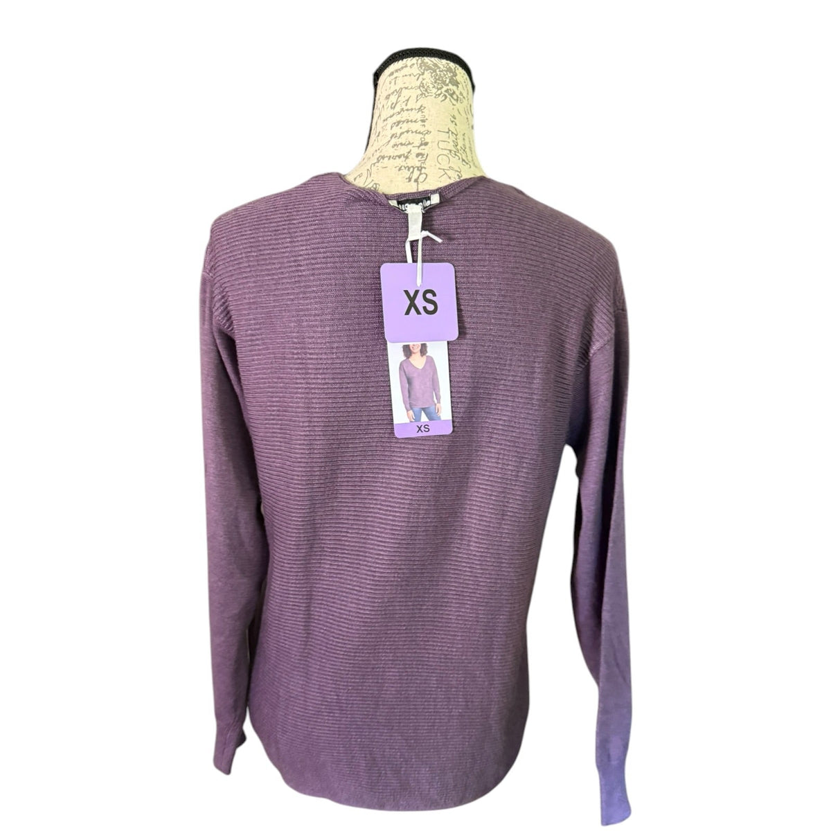 Ella Moss Purple Ribbed V Neck Long Sleeve Sweater Extra Small