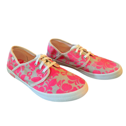 Roxy Pink Gray Floral Lace Up Sneakers Shoes Size 10