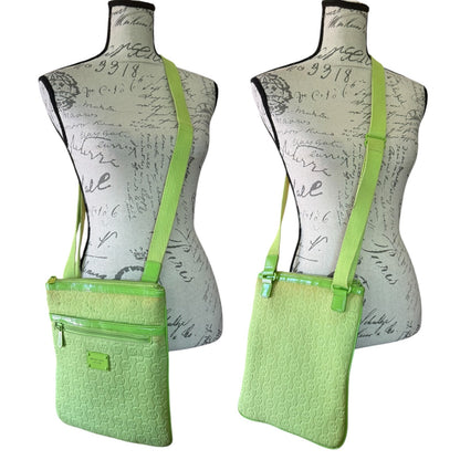 Michael Kors Lime Green Embossed MK Logo Neoprene Crossbody Purse Bag