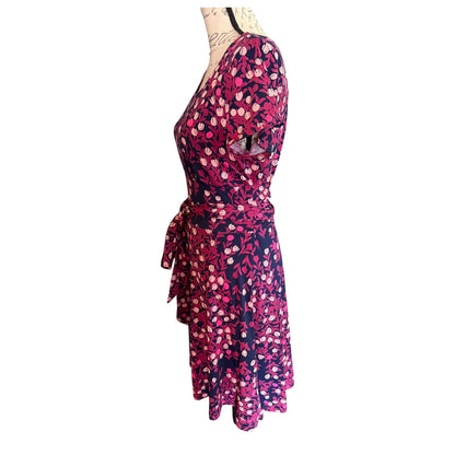 Leota Dress Womens Medium Navy Pink Floral Short Sleeve Scoop Neck Fit & Flare
