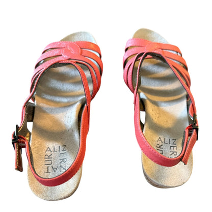Naturalizer Novak Cork Wedge Coral Slingback Shoes Size 8W