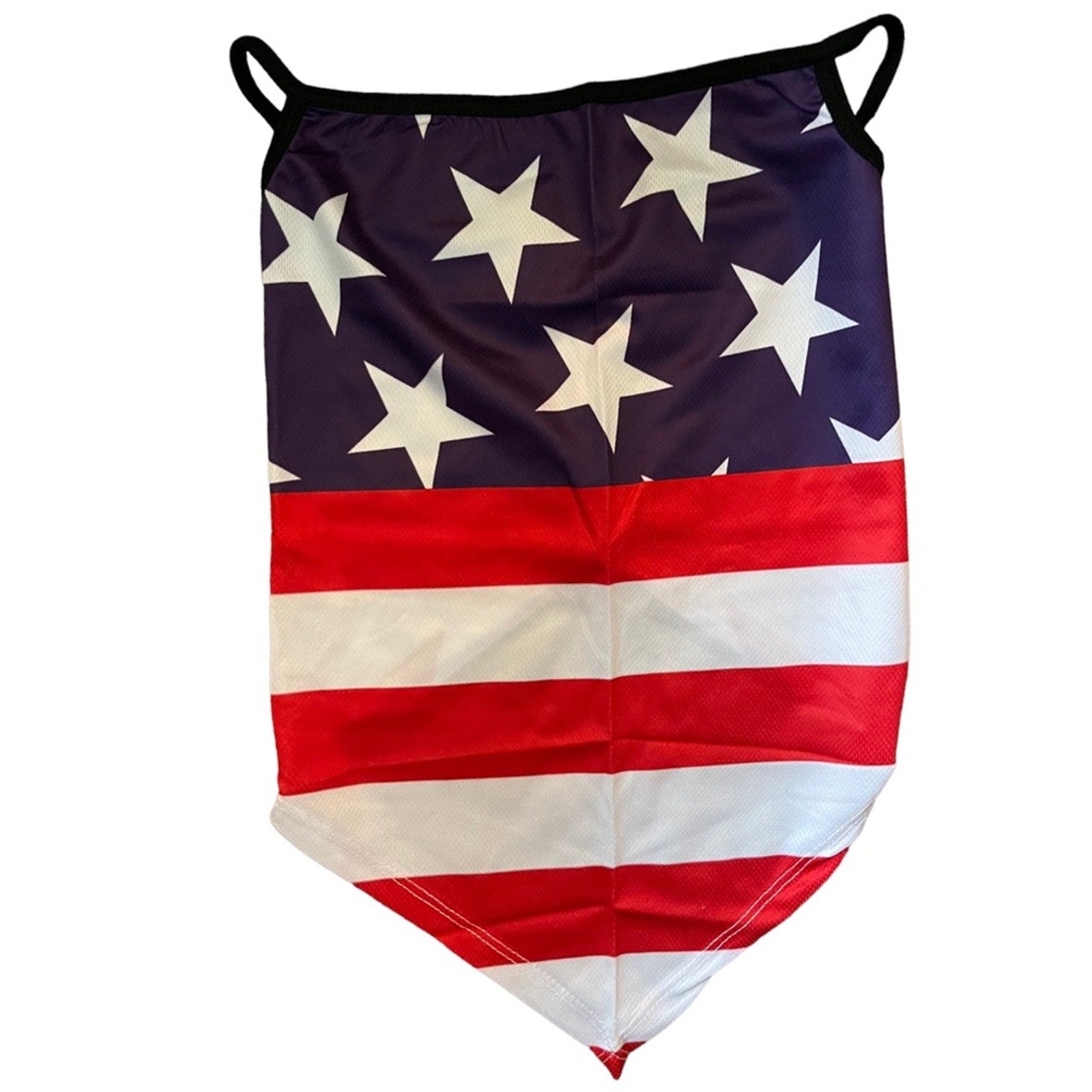 American flag patterned bag with straps  for ears face mask on a white background