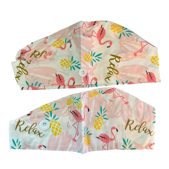 Front of pink scrub caps