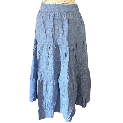 Matty M Three Tiered Blue Midi Linen Blend Skirt Size Extra Small