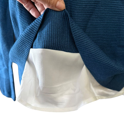 Hilary Radley Blue Faux Layered Knit Long Sleeve Sweater Small