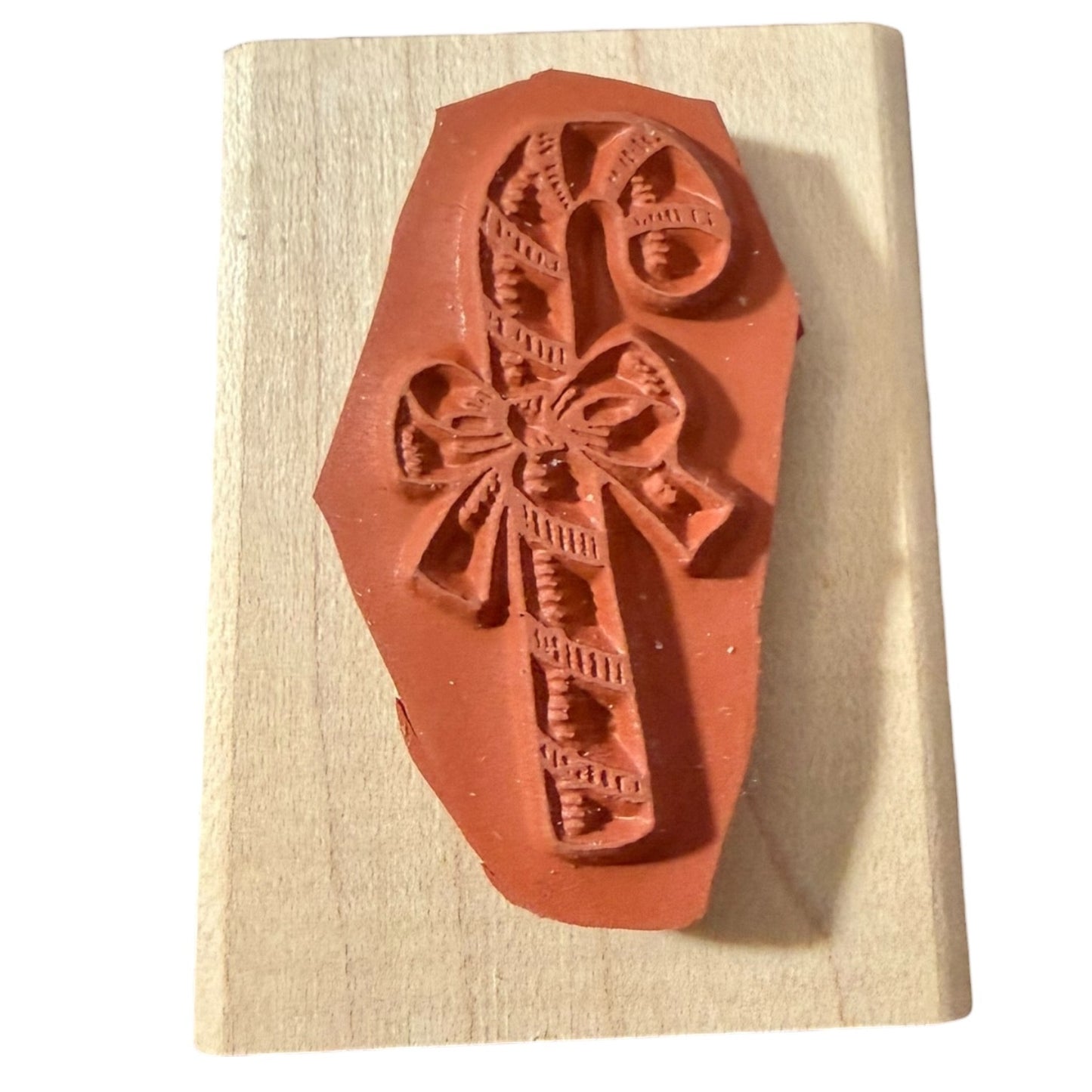 Stampin Up! Vintage 1995 Christmas Candy Cane With Bow Rubber Stamp