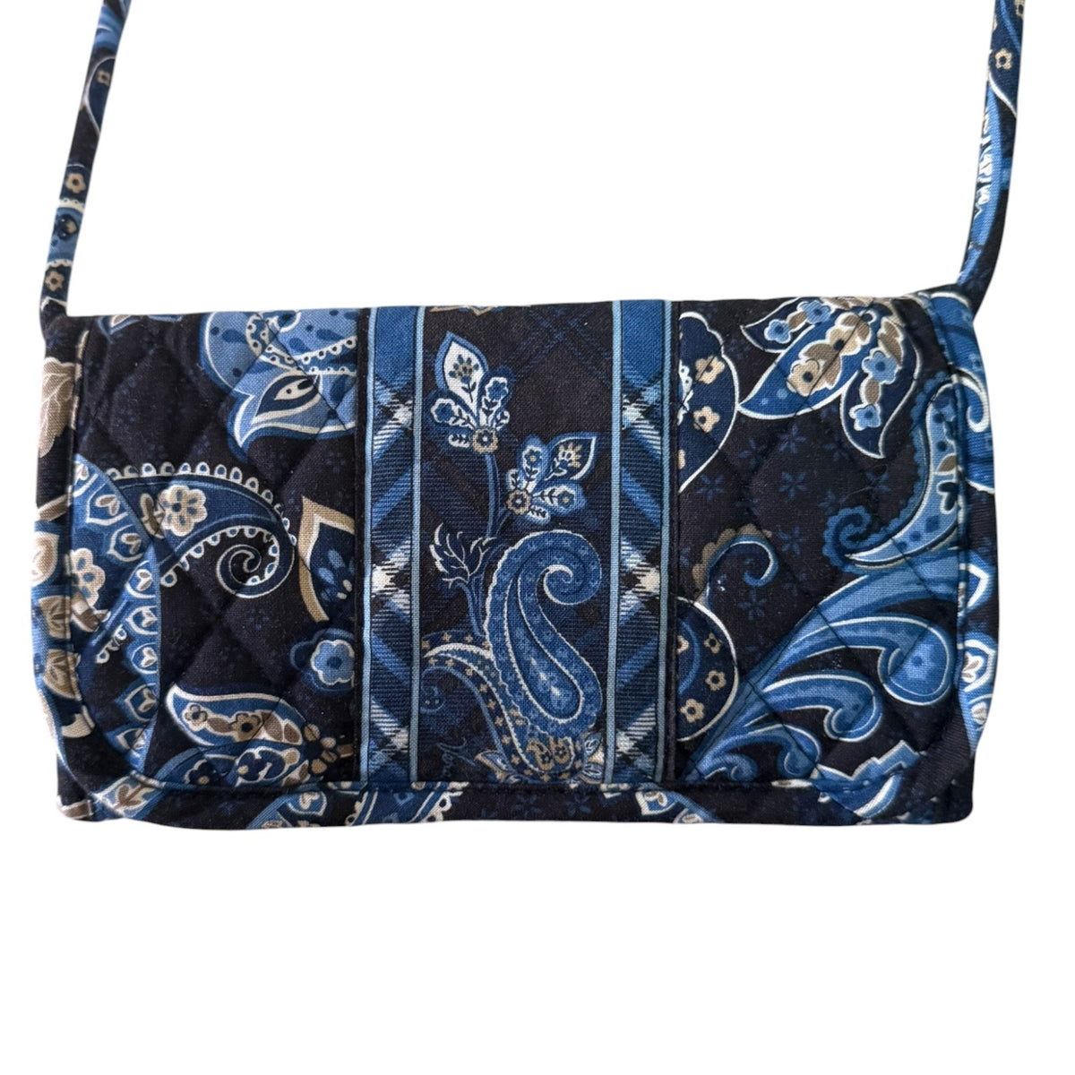 Vera Bradley Windsor Navy Cotton Quilted Paisley Crossbody Wallet Purse