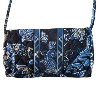 Vera Bradley Windsor Navy Cotton Quilted Paisley Crossbody Wallet Purse