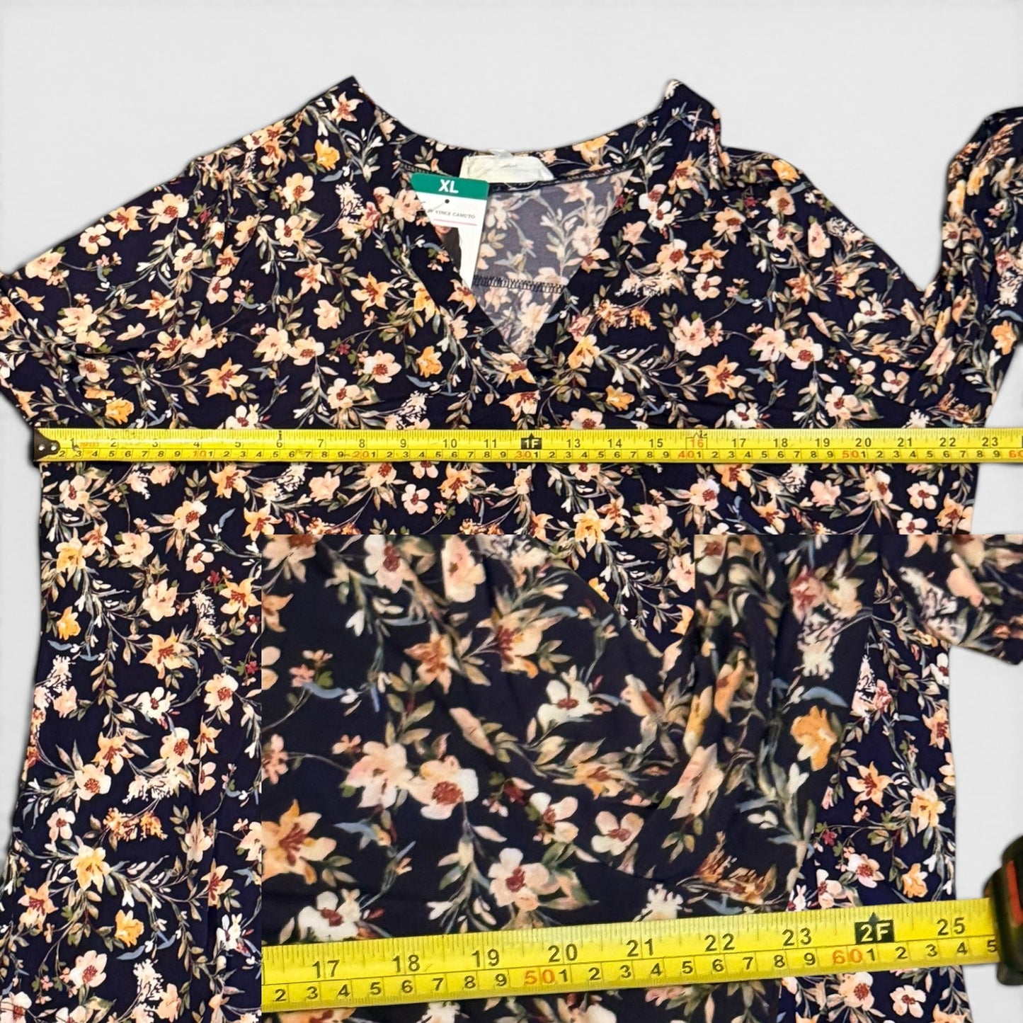 Two By Vince Camuto Navy Blue Floral Blouse Size XL