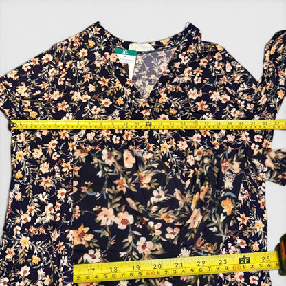 Two By Vince Camuto Navy Blue Floral Blouse Size XL