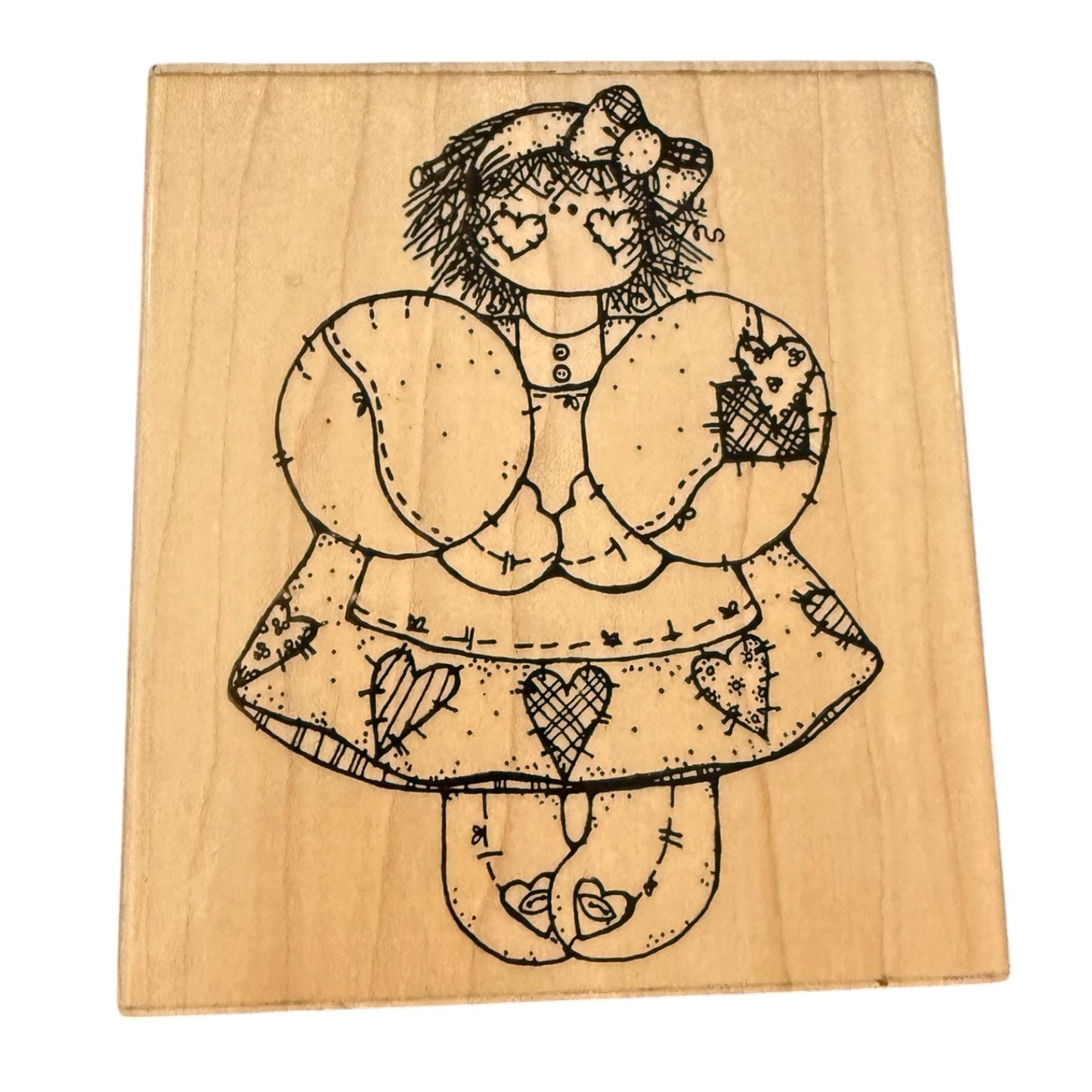 DOTS Ms February Aubrey S156 Patchwork Heart Doll Crafting Large Rubber Stamp