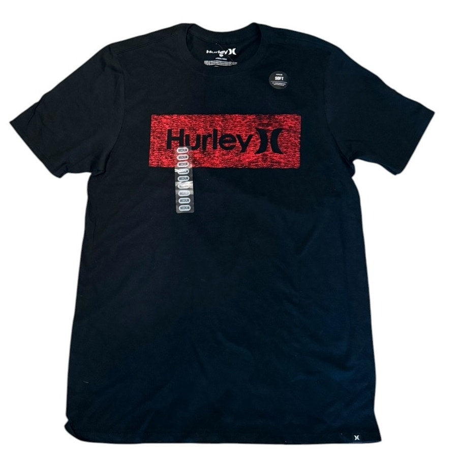 Hurley Black Cotton With Red Graphic Tee T Shirt Size Medium