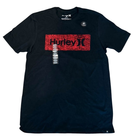 Hurley Black Cotton With Red Graphic Tee T Shirt Size Medium