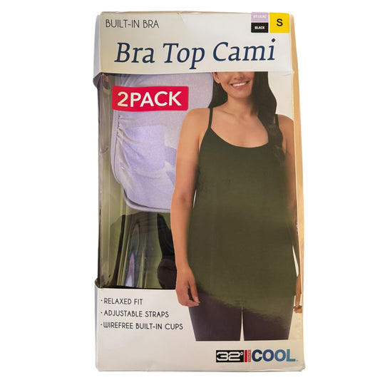 Packaging of 32COOL built-in bra cami with a model wearing the product.