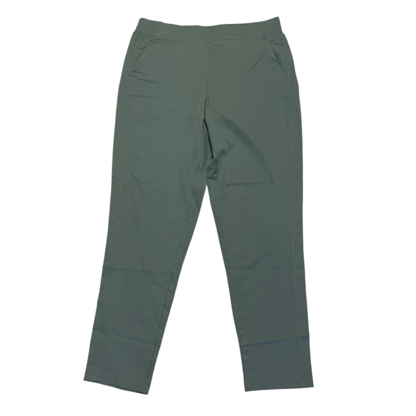 Front of green pants on a white background