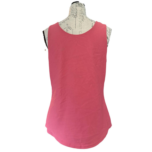 Back of coral Pink sleeveless top on a mannequin with a white background
