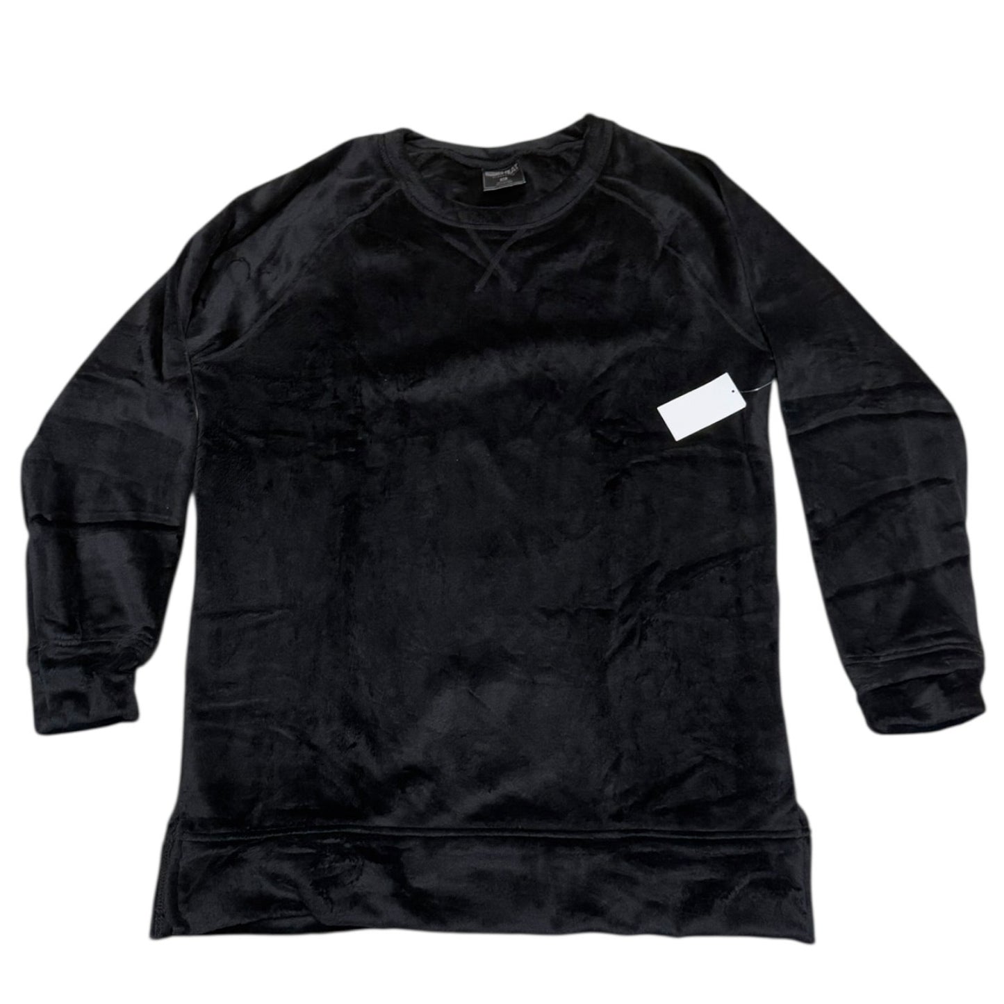 Gray long-sleeve shirt with a white tag on a white background