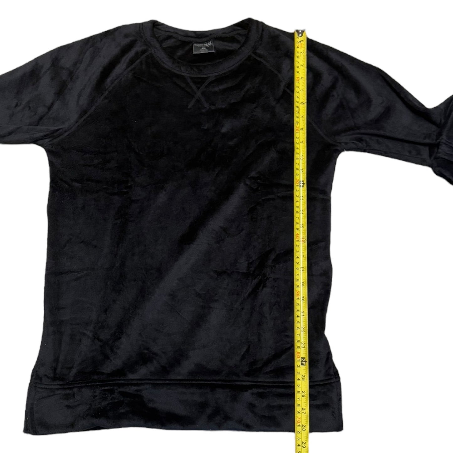 Gray long-sleeve shirt with a yellow measuring tape on a white background