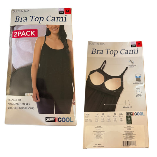Front and back of package of Bra Top Camis with visible branding on a white background