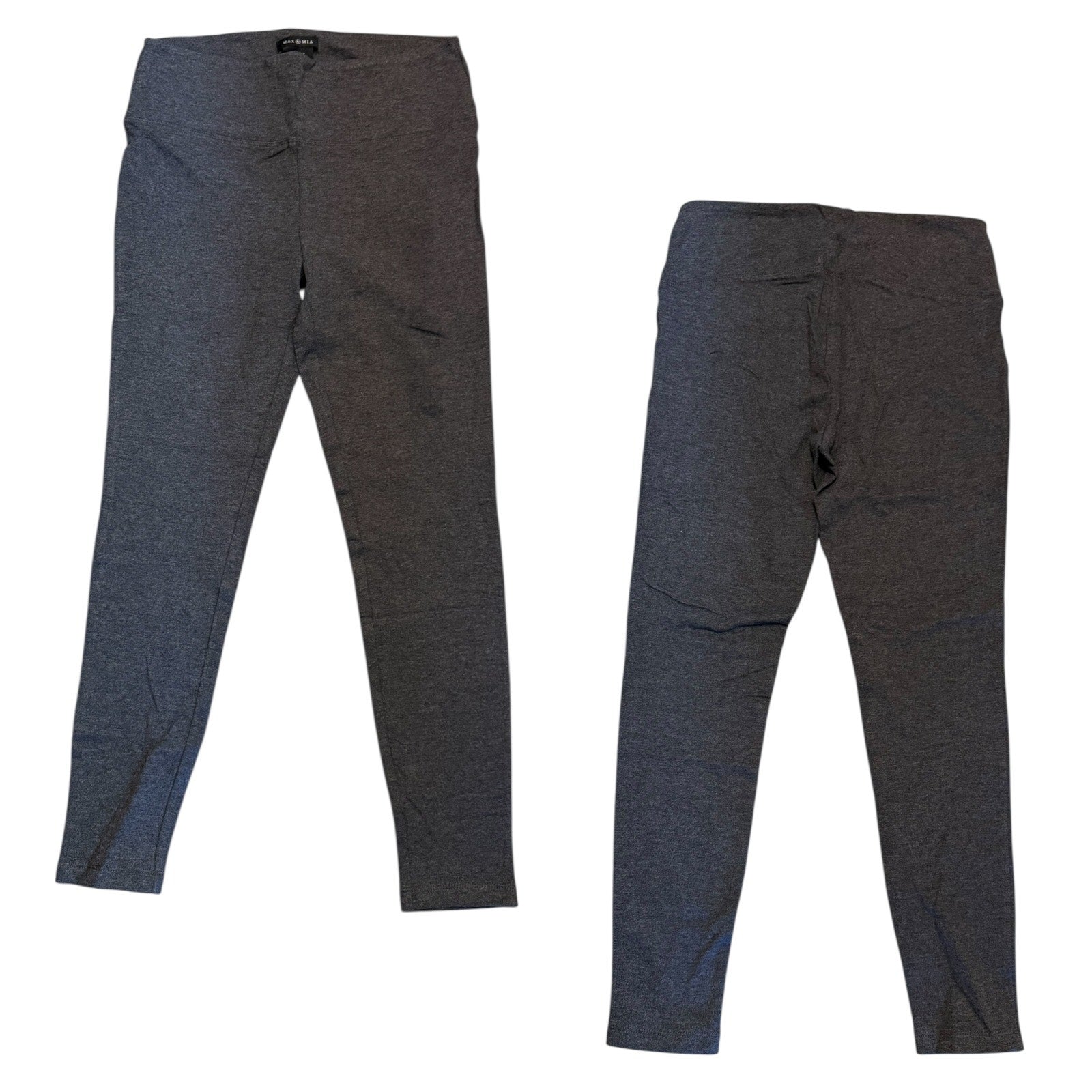 Front and back of gray pants on a white background