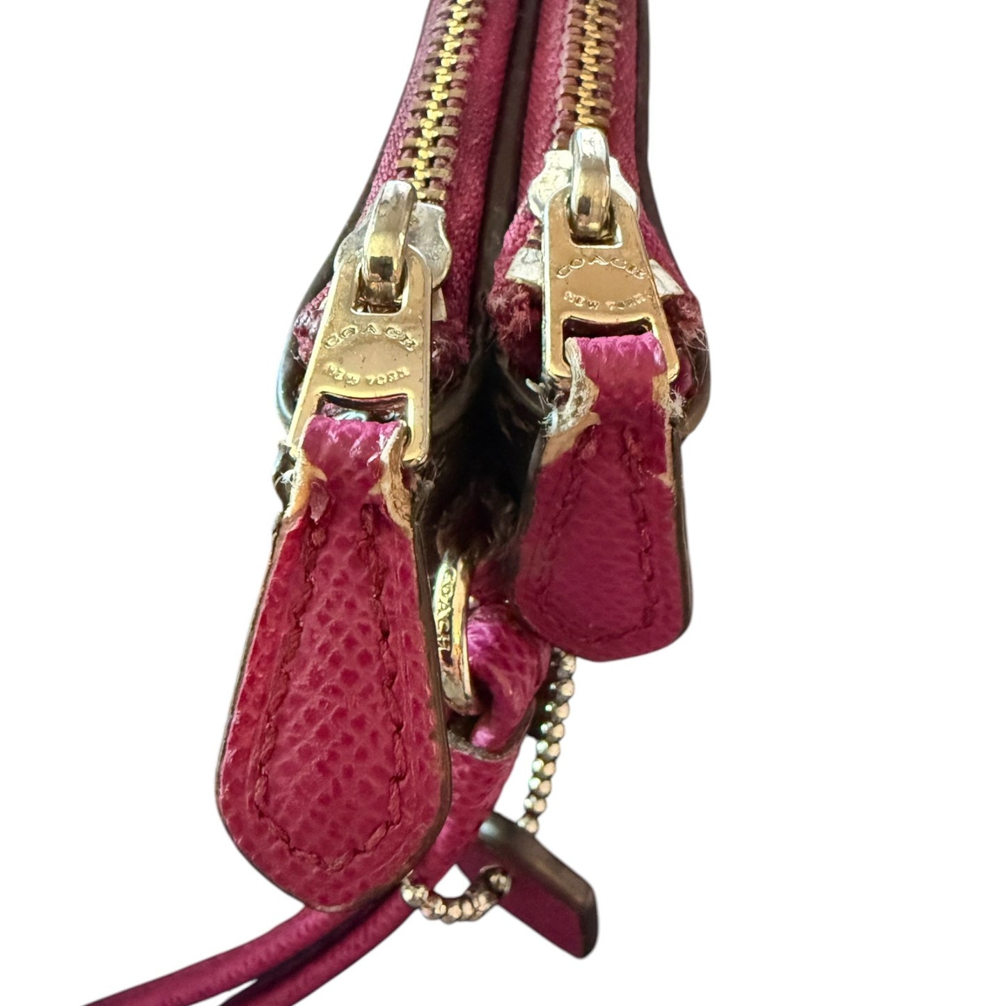 Coach Double Zip Brown & Fuchsia Wristlet Wallet