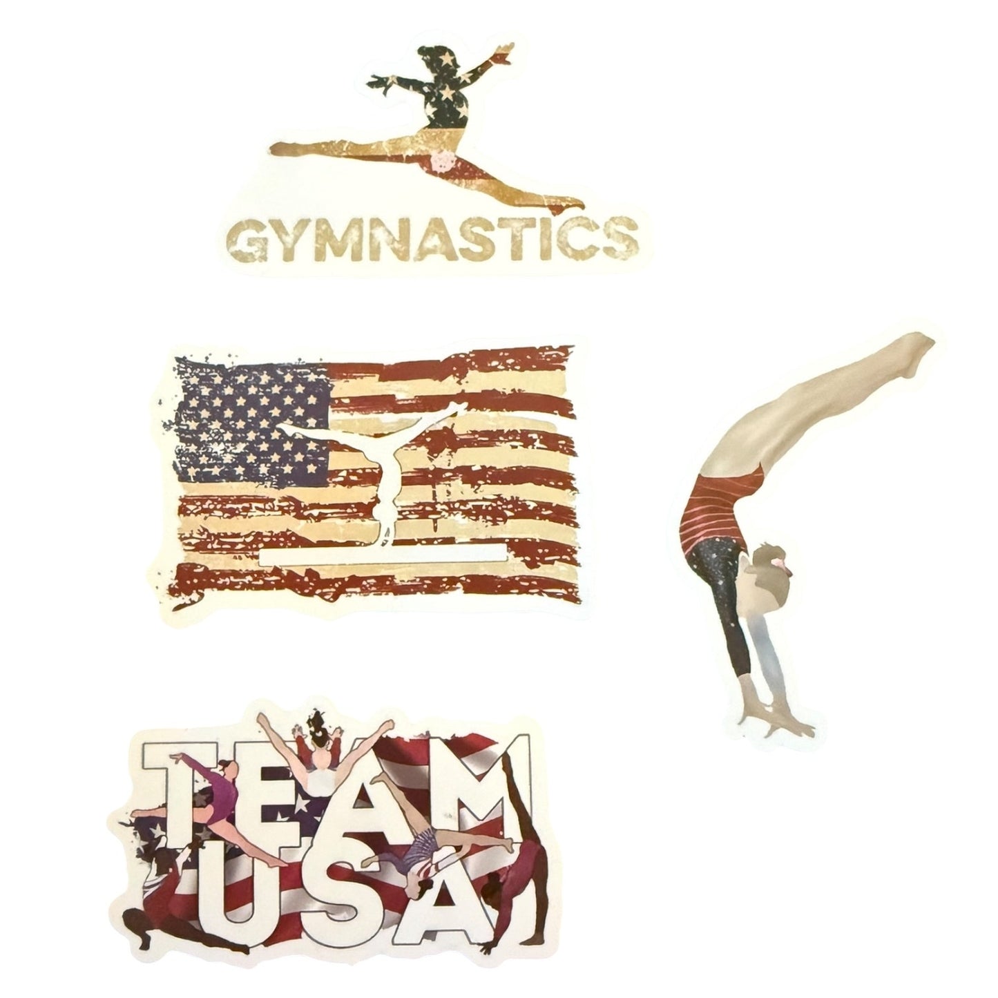 Gymnastics-themed design with American flag and 'Team USA' text on a white background