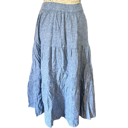 Matty M Three Tiered Blue Midi Linen Blend Skirt Size Extra Small