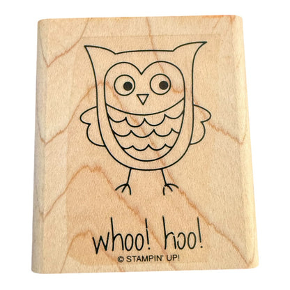 Stampin' Up! Whoo! Hoo! Owl Bird Wood Mounted Rubber Stamp Crafting