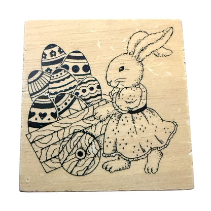 Easter Bunny With Barrel Full Of Easter Eggs Unbranded Wooden Rubber Stamp