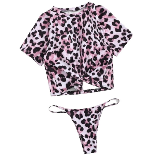 Black Pink Animal Print Tie Knot Animal Print Bikini Medium