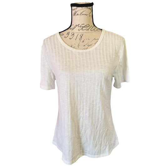 Vintage X America Cream Ribbed Stretch Short Sleeve Shirt Size Medium