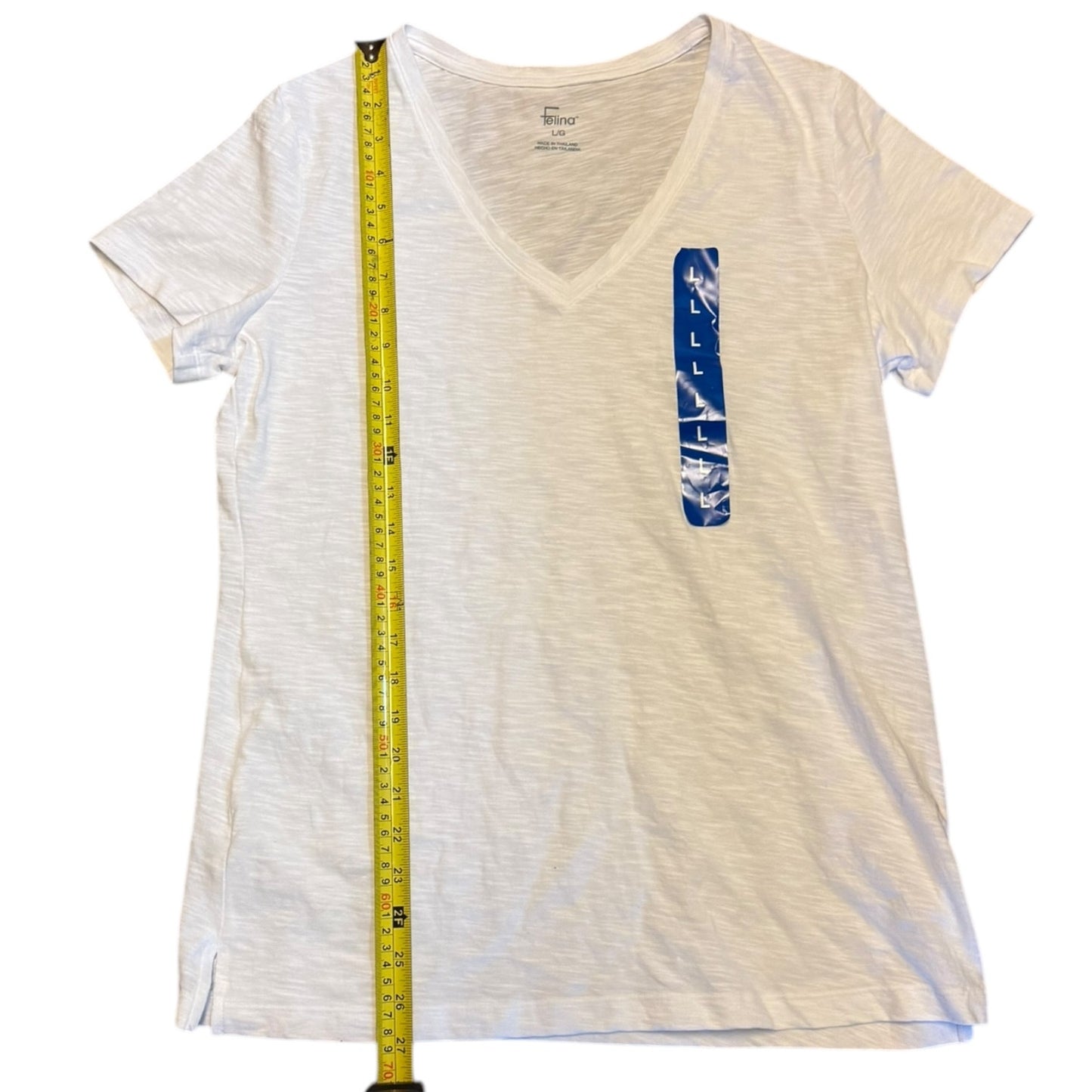 Felina White Cotton Blend V Neck Shirt Size Large