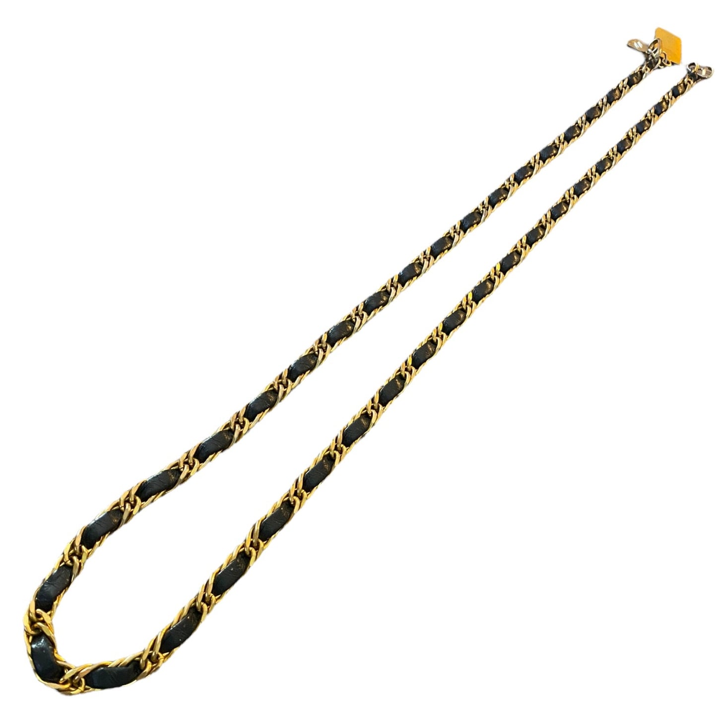 Morris Moskowitz Vintage Gold Chain Navy Blue Leather Hook Belt 39.5"
