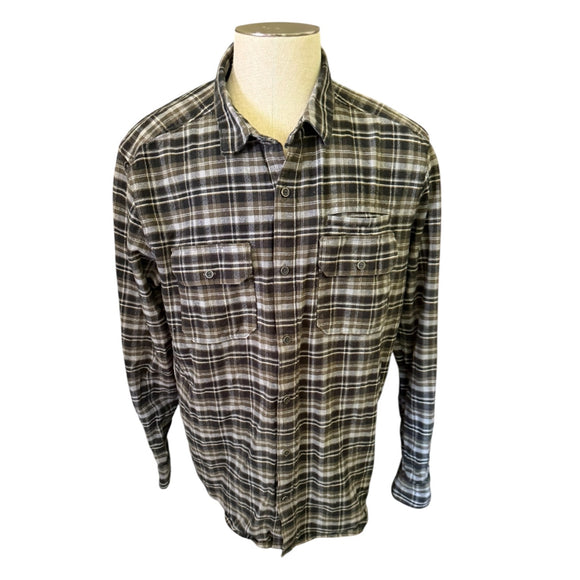 Front of Plaid shirt on a mannequin against a white background