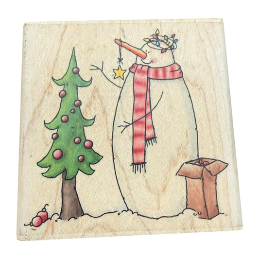 Whipper Snapper Designs Trim The Tree Snowman MZ101 Rubber Stamp